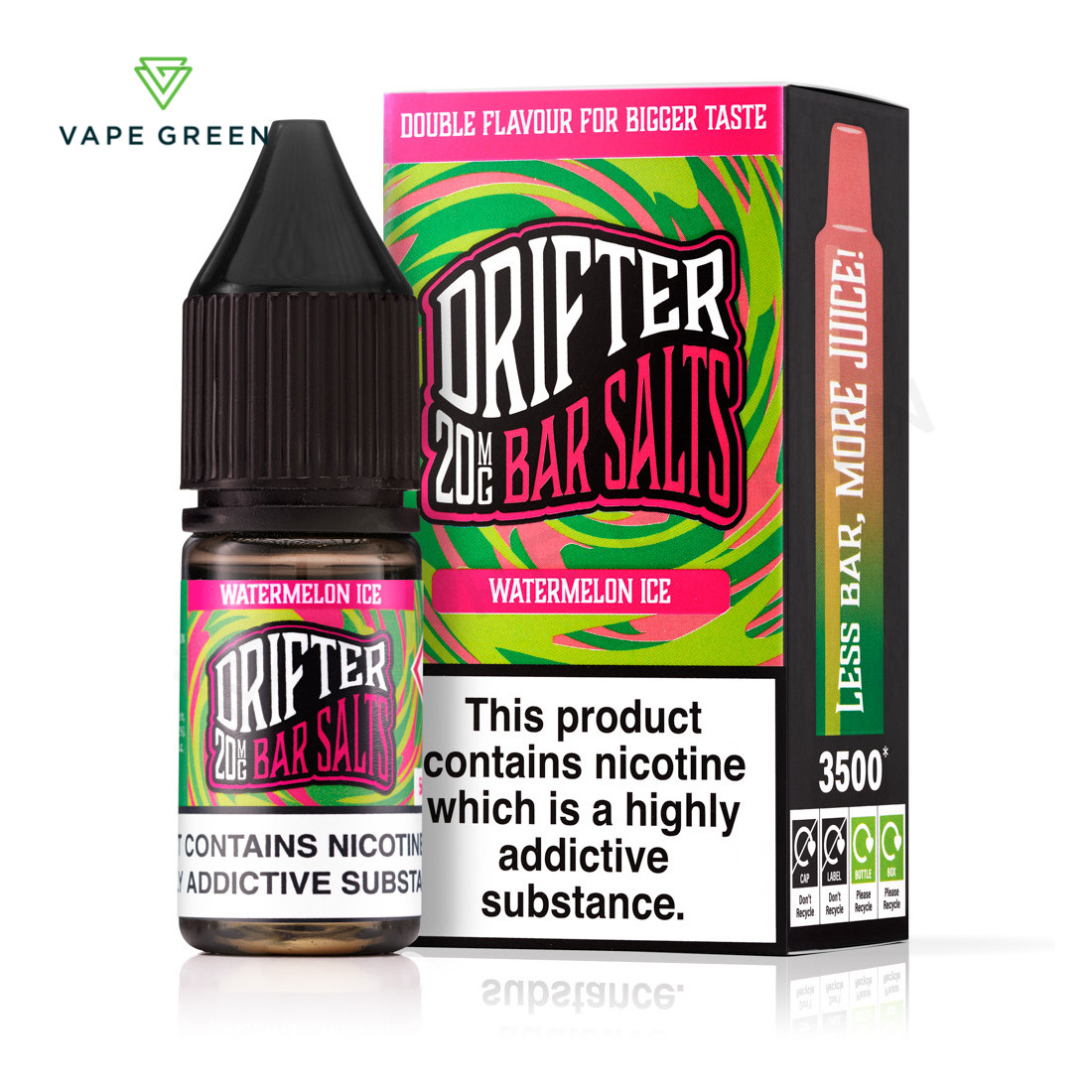 Watermelon Ice Nic Salt E-Liquid by Drifter Bar Salts for MTL pod kits.