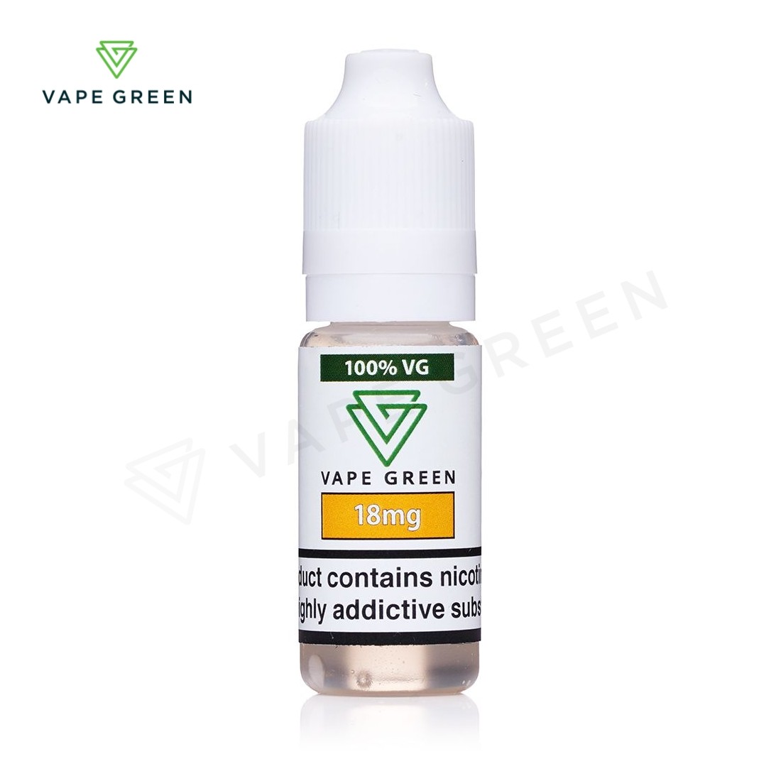 Vape Green 100VG nicotine shot in an 18mg strength 10ml bottle for sub-ohm vaping.