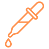 Orange line art icon of a liquid dropper with a falling droplet.