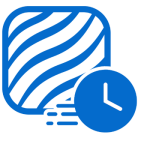Blue icon with wavy lines and a clock symbolizing fast steeping or delivery for E-Liquids.