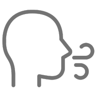Gray line icon of a person's head in profile exhaling vapor or steam from the mouth.