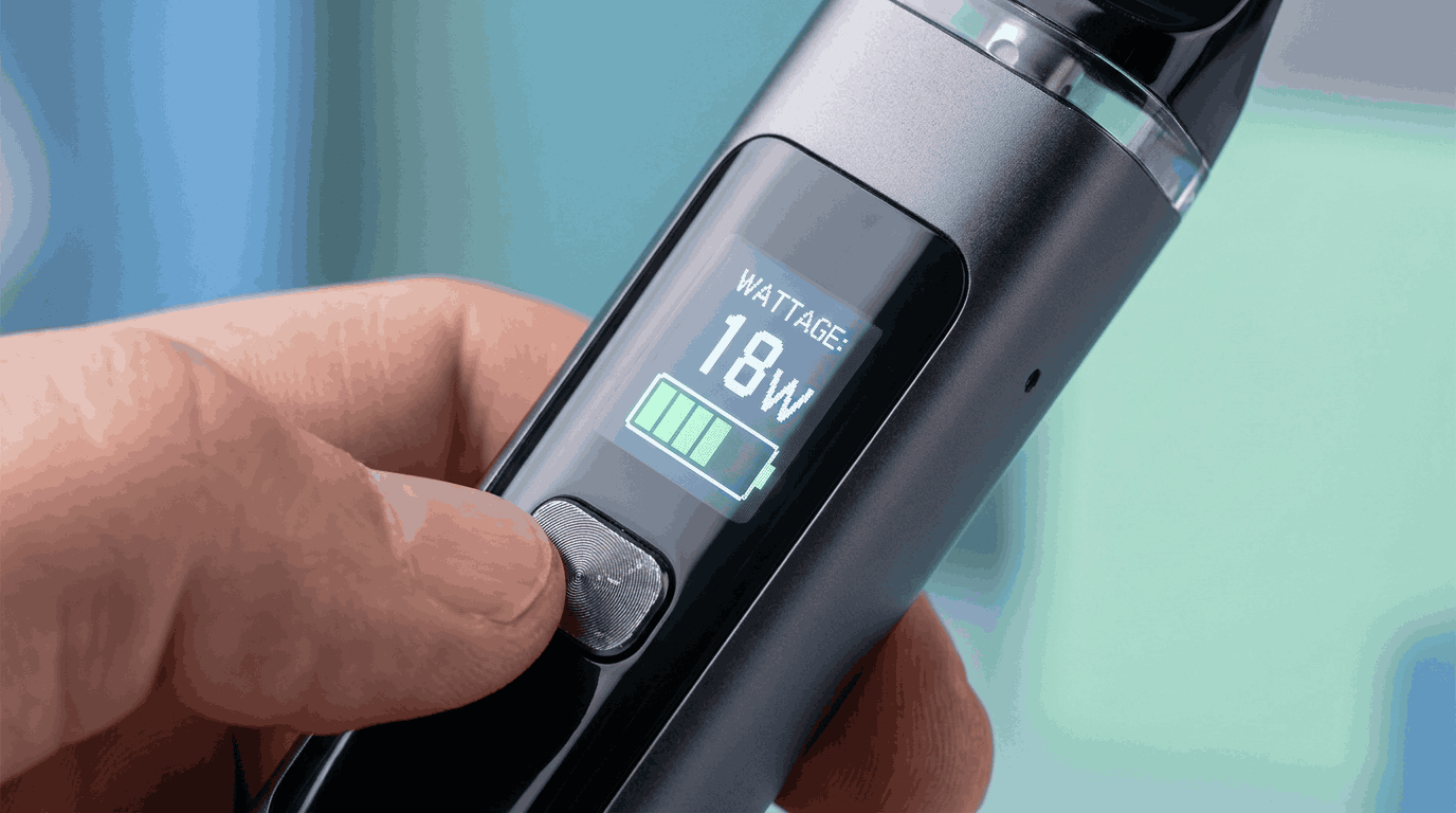 Adjusting the wattage on a pod vape with a colour display screen
